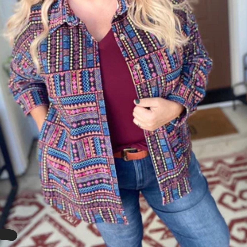 Savanna Jane Multicolored Shirt Shacket Lightweight Corduroy Jacket Stretch